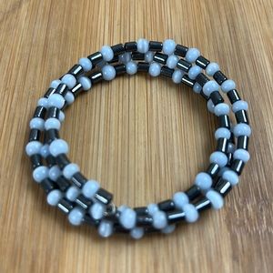 Beaded Wire Wrap Light Blue Colorful Bracelet Metal & Stone Flexible Wire